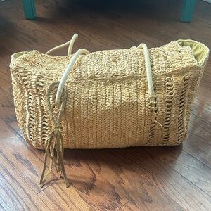 Sundance Anabaglish Elegant Tan Raffia Tote Bag